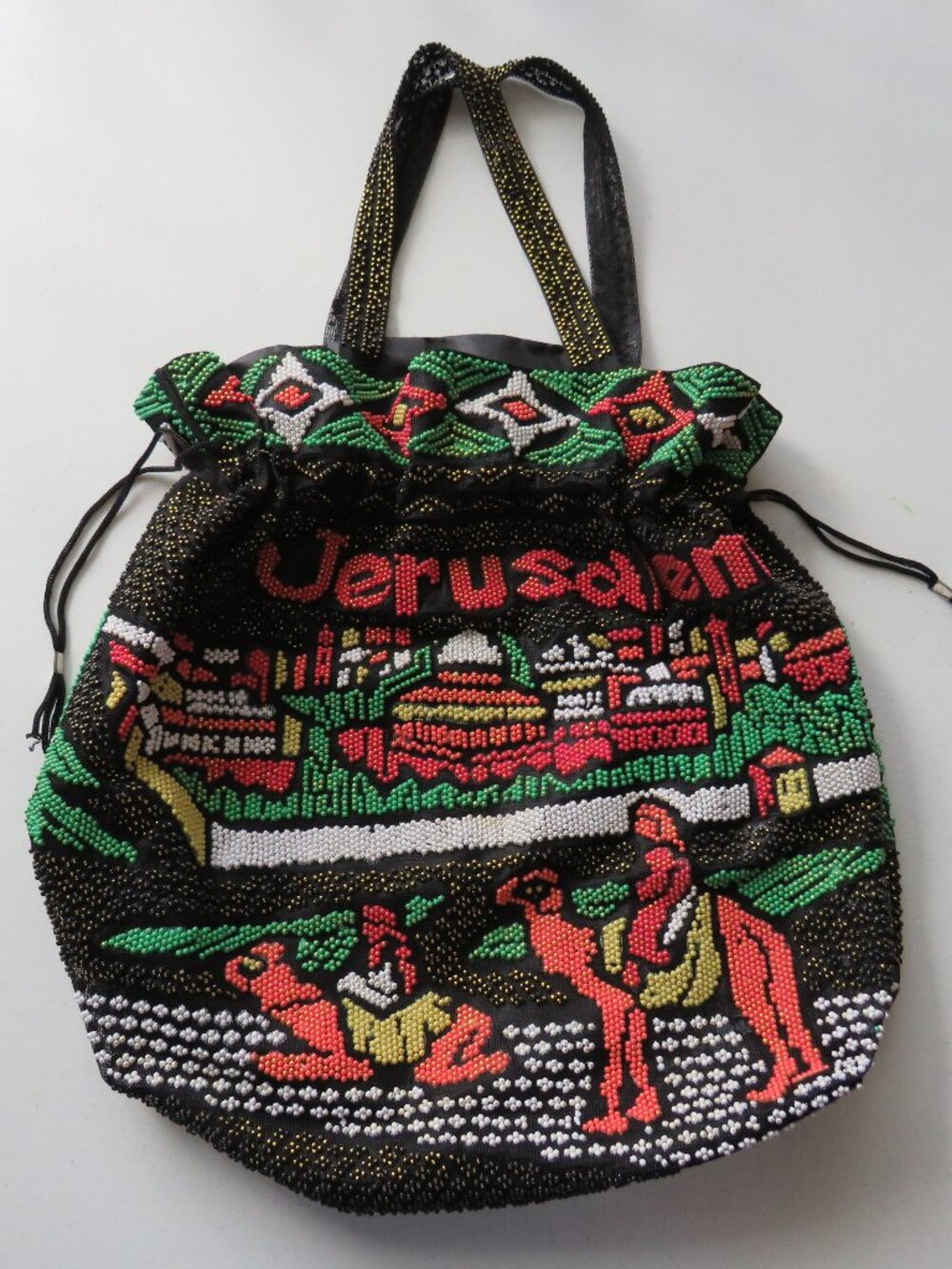 Vintage Jerusalem Beaded Tote Bag Jerusalem Camel Souvenir Purse Handbag